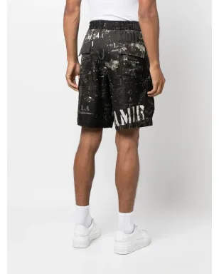 AMIRI アブストラクトプリント ベルミューダショーツ ブラック - サムネイル4