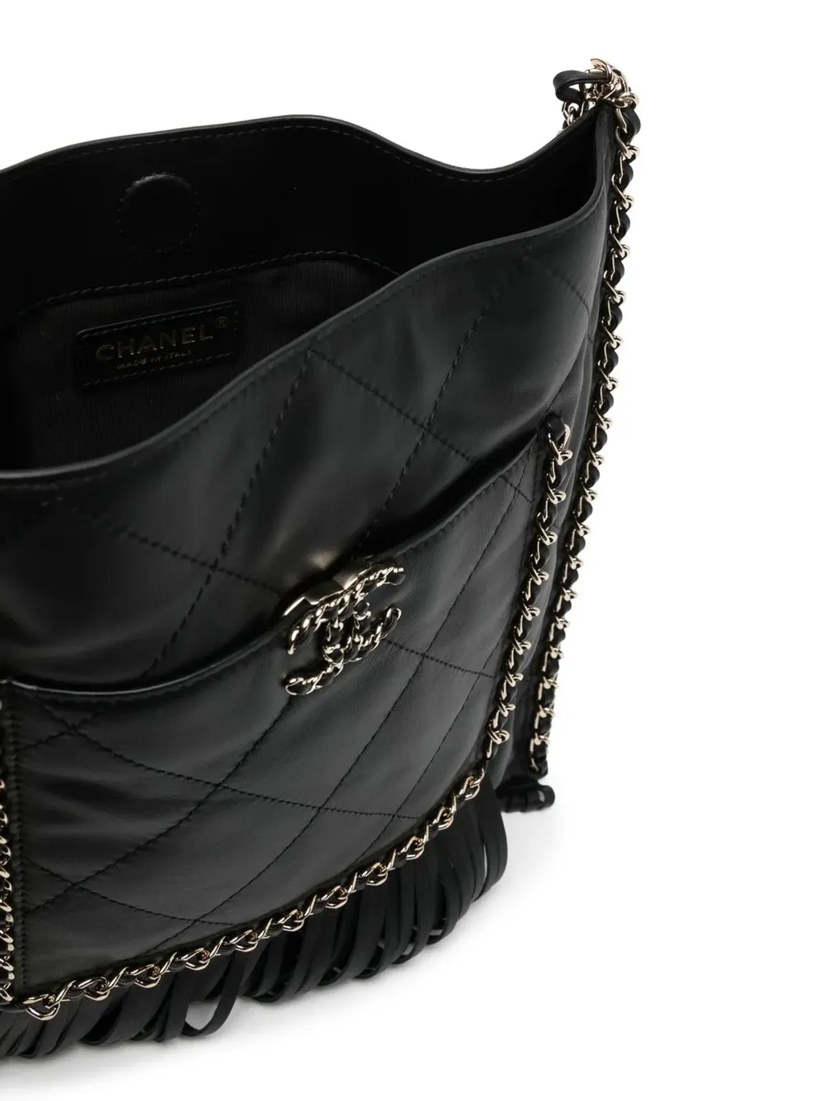 CHANEL Vintage ダイヤモンドキルティング CC フリンジ ショルダーバッグ - Black - 画像5