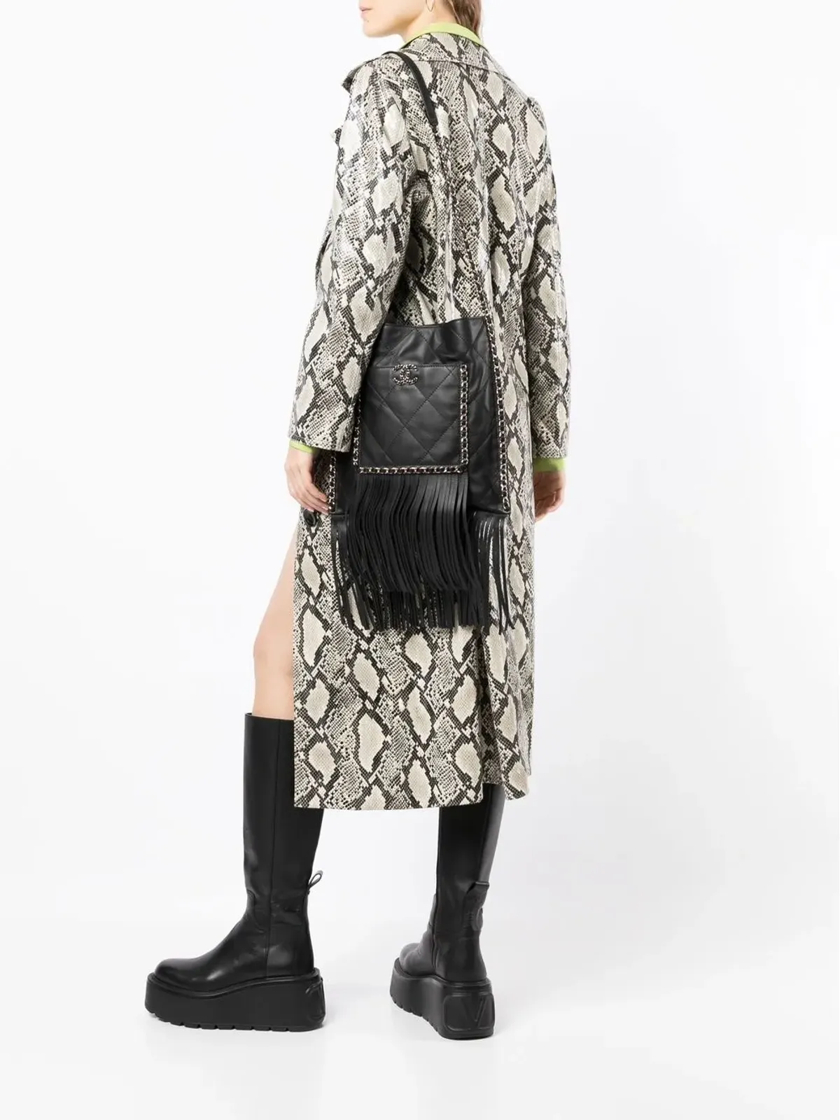CHANEL Vintage ダイヤモンドキルティング CC フリンジ ショルダーバッグ - Black - 画像2