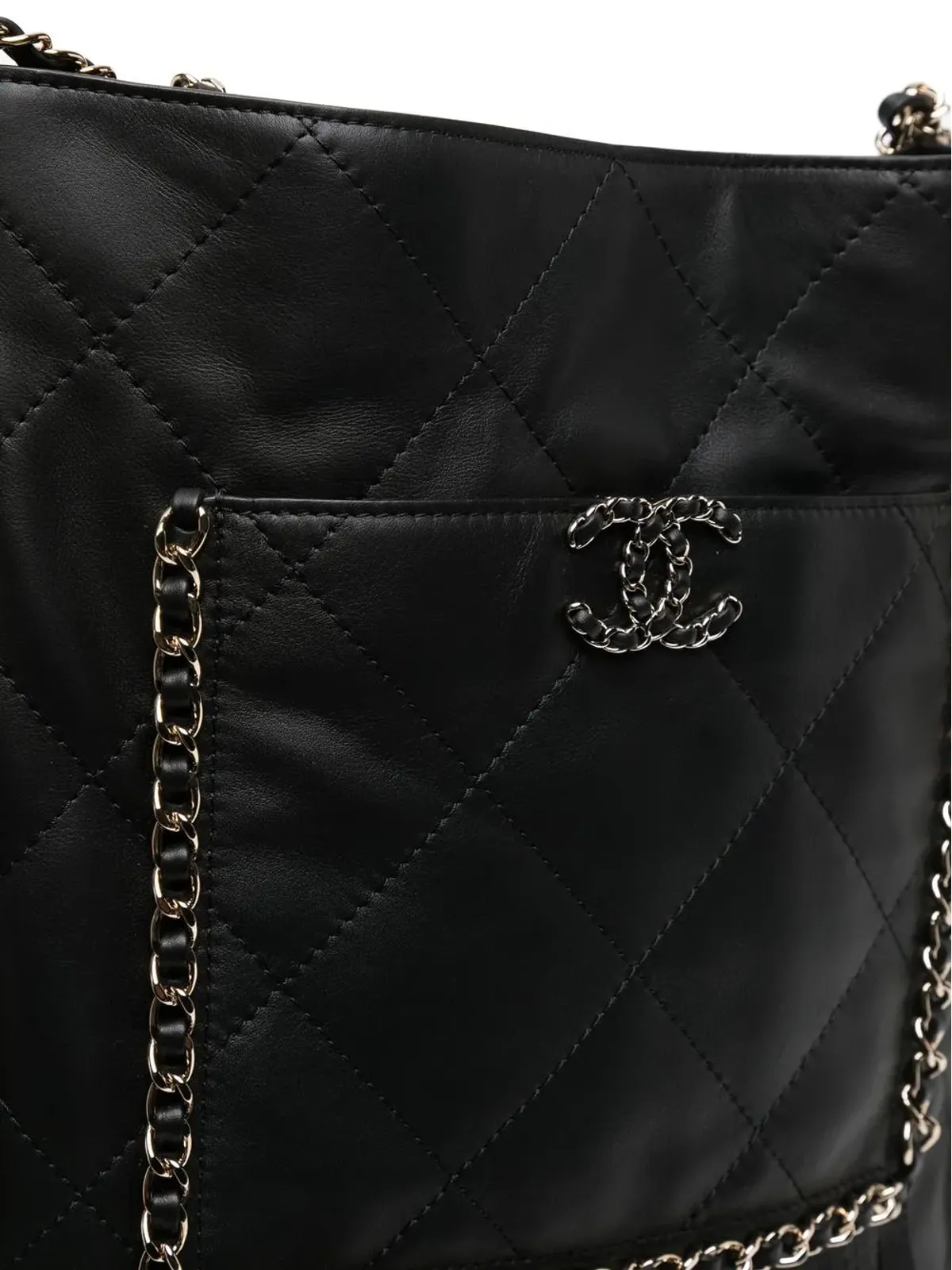 CHANEL Vintage ダイヤモンドキルティング CC フリンジ ショルダーバッグ - Black - 画像4