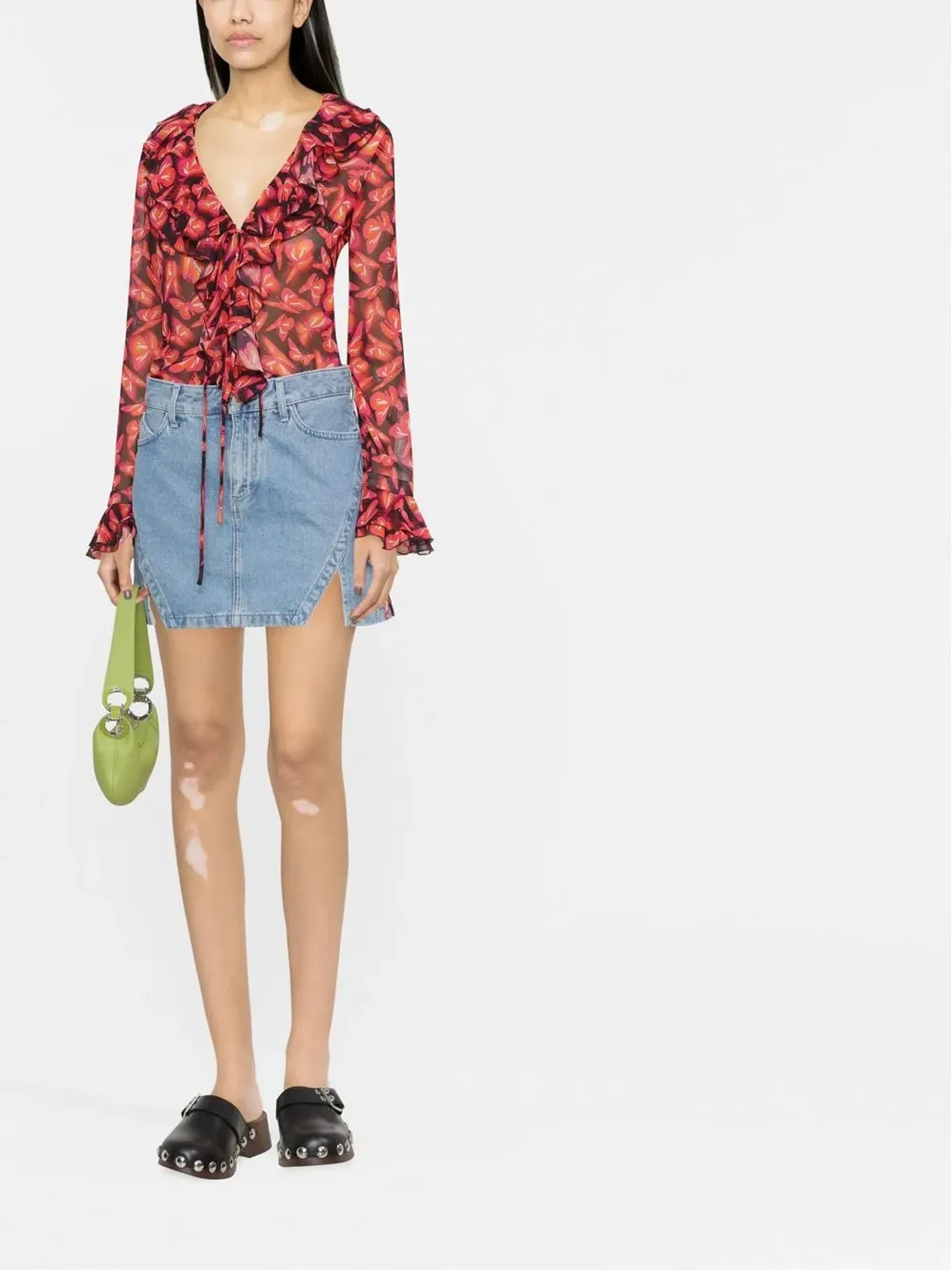 MSGM グラフィックプリント・フリルディテール ブラウス - 画像2