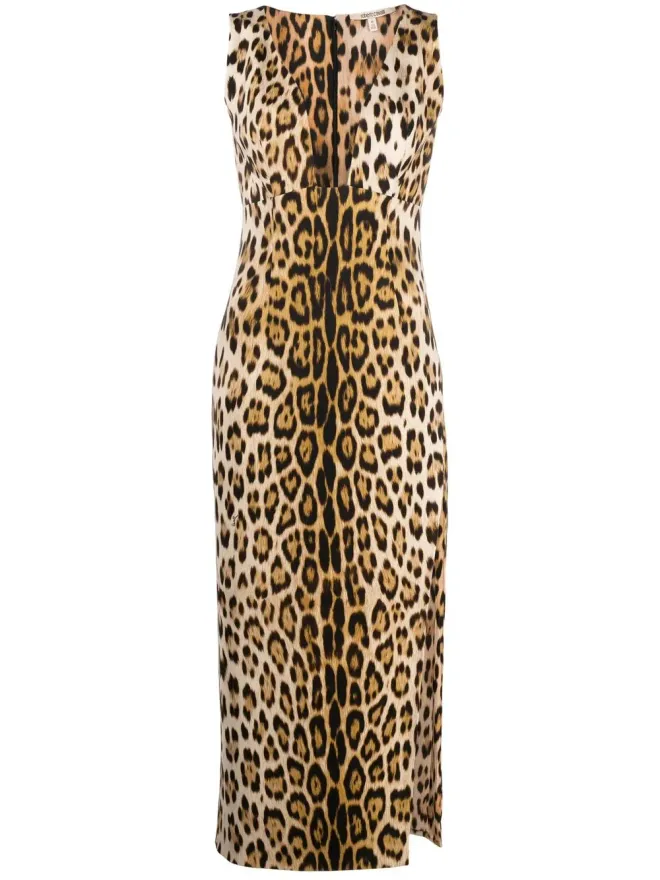 Roberto Cavalli Roberto Cavalli レオパード柄プランジミディドレスの商品画像
