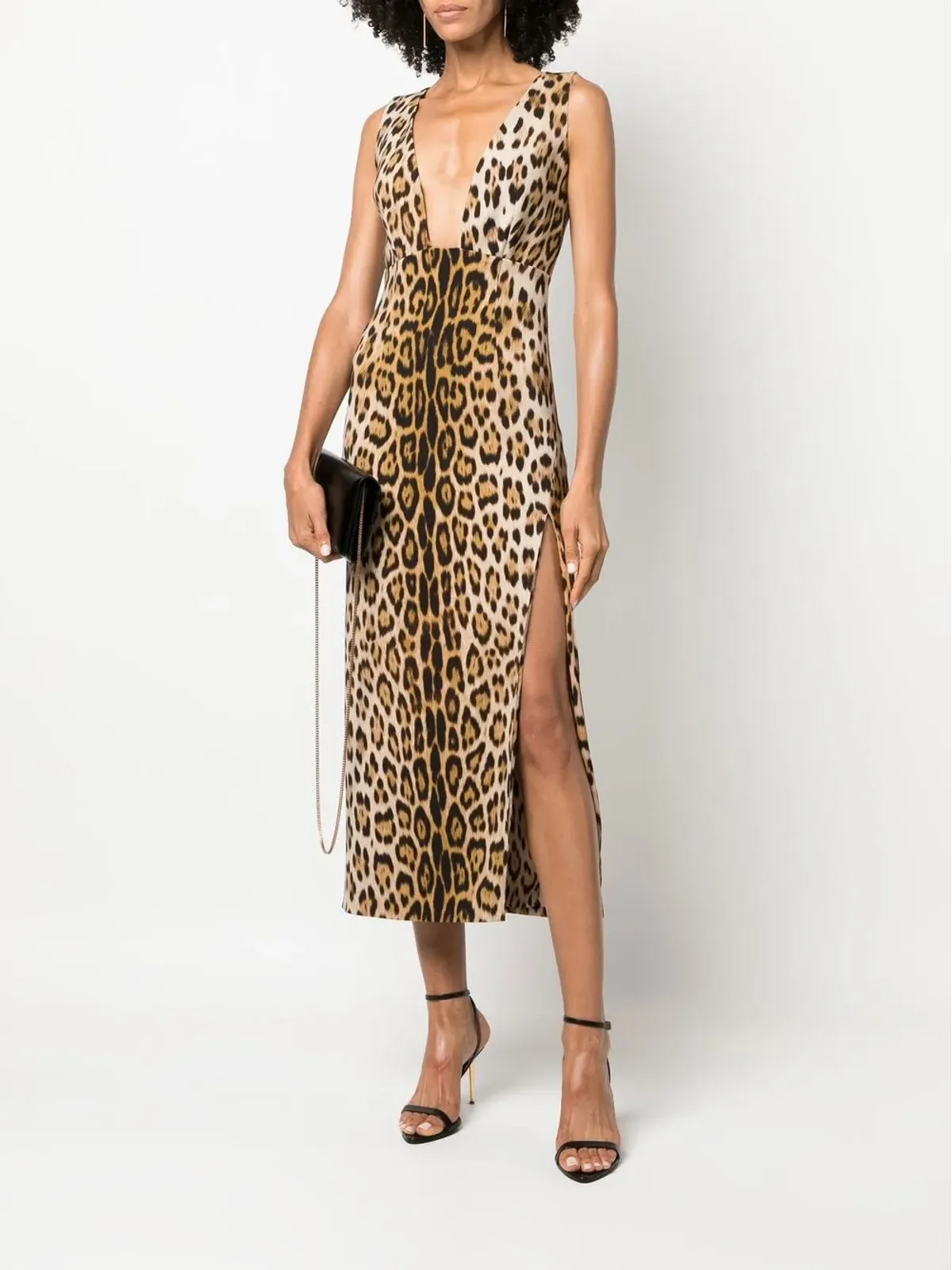 Roberto Cavalli レオパード柄プランジミディドレス - 画像2