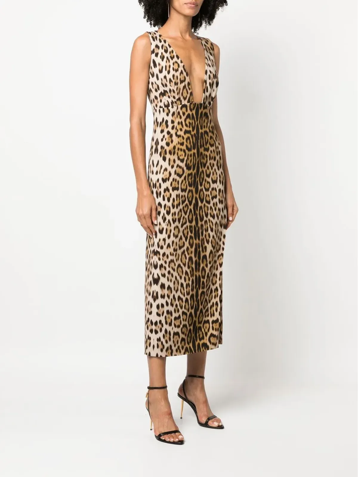 Roberto Cavalli レオパード柄プランジミディドレス - 画像3