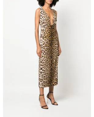 Roberto Cavalli レオパード柄プランジミディドレス - サムネイル3