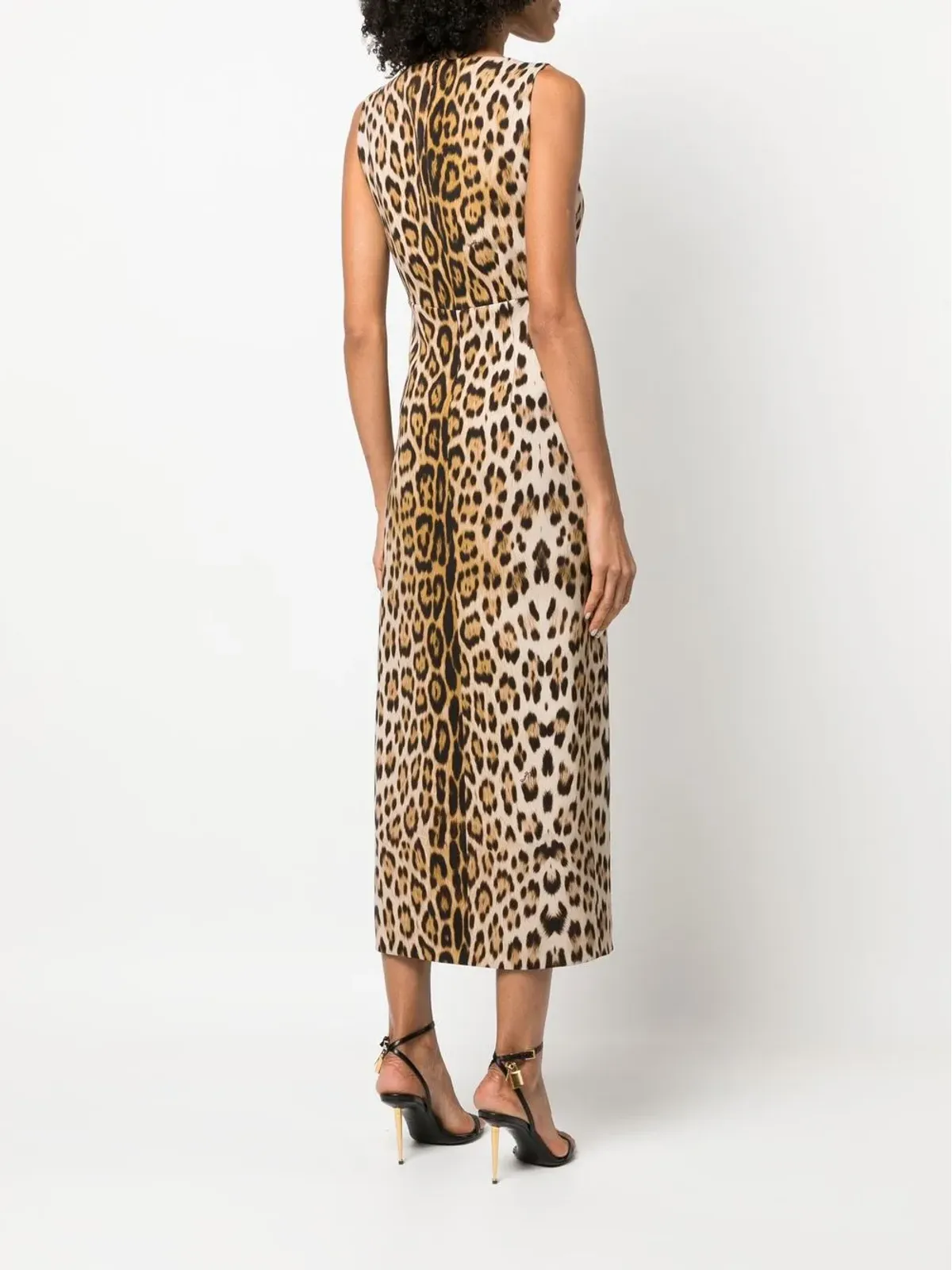 Roberto Cavalli レオパード柄プランジミディドレス - 画像4