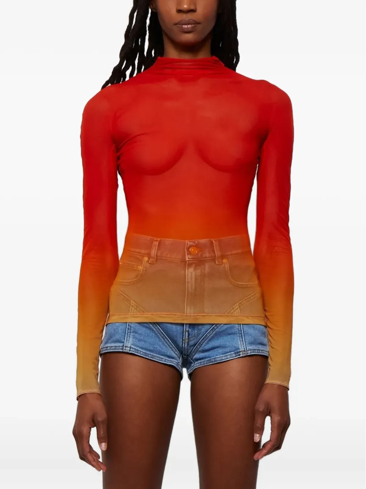 Mugler グラデーションメッシュトップス - レッド - 画像2