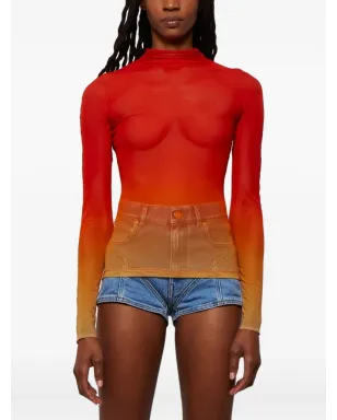 Mugler グラデーションメッシュトップス - レッド - サムネイル2