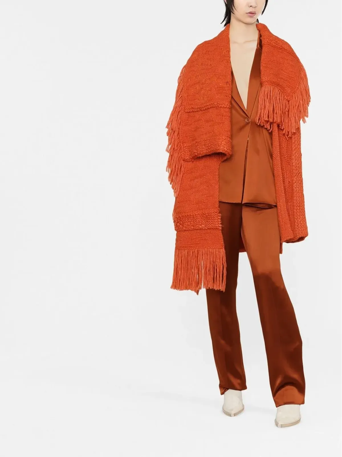Stella McCartney アシンメトリック フリンジ カーデコート - オレンジ - 画像2