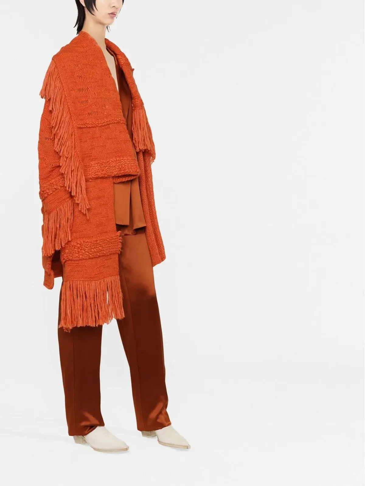 Stella McCartney アシンメトリック フリンジ カーデコート - オレンジ - 画像4