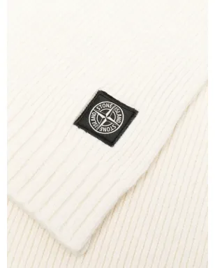 Stone Island Junior ロゴパッチ入りリブニットスカーフ ホワイト - サムネイル2