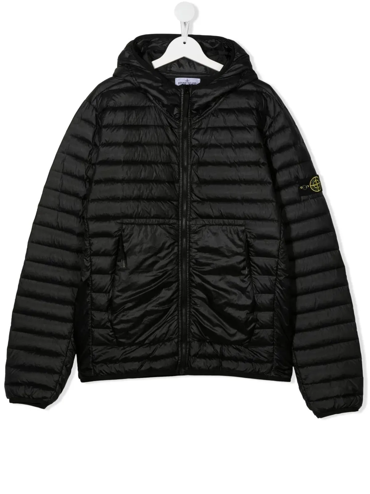 Stone Island Junior ロゴパッチ付きフード付きダウンジャケット - 画像1