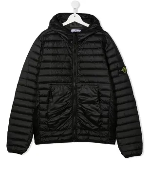 Stone Island Junior ロゴパッチ付きフード付きダウンジャケット - サムネイル1