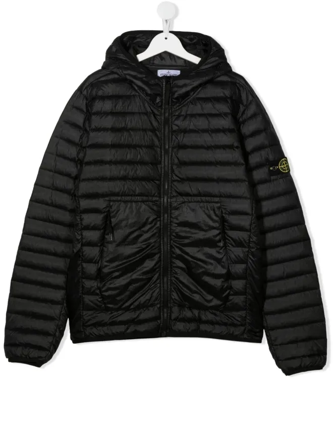 Stone Island Junior Stone Island Junior ロゴパッチ付きフード付きダウンジャケットの商品画像