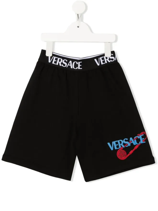 Versace Kids Versace Kids ロゴ入りウエストバンド付き トラックショーツ - ブラックの商品画像