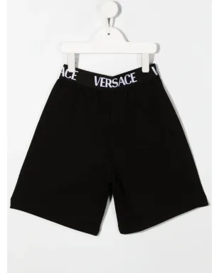 Versace Kids ロゴ入りウエストバンド付き トラックショーツ - ブラック - サムネイル2