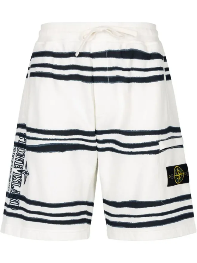 Supreme Supreme x Stone Island Warp striped shorts - Whiteの商品画像