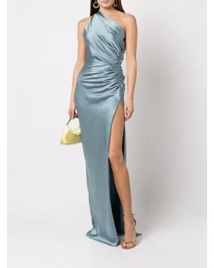 Michelle Mason gathered-detail silk gown - Blue - サムネイル2
