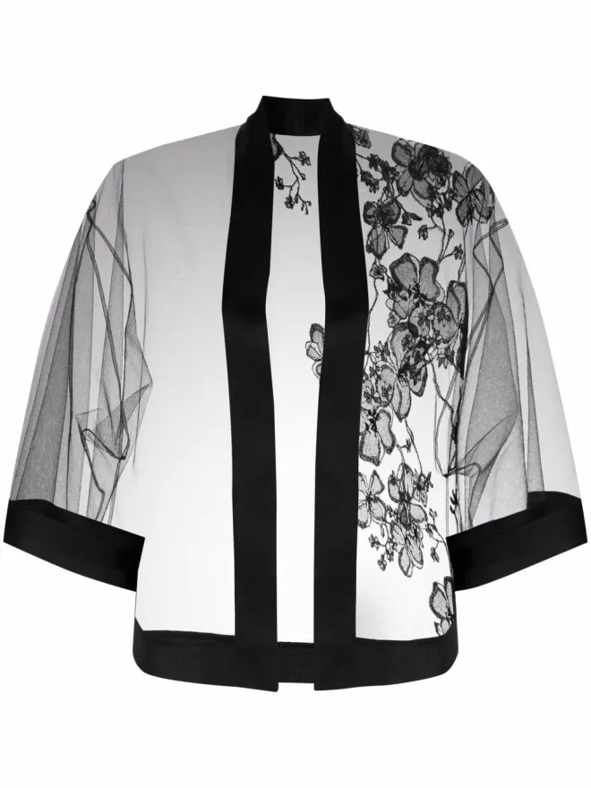 Carine Gilson Carine Gilson 花柄刺繍チュールローブ ブラックの商品画像