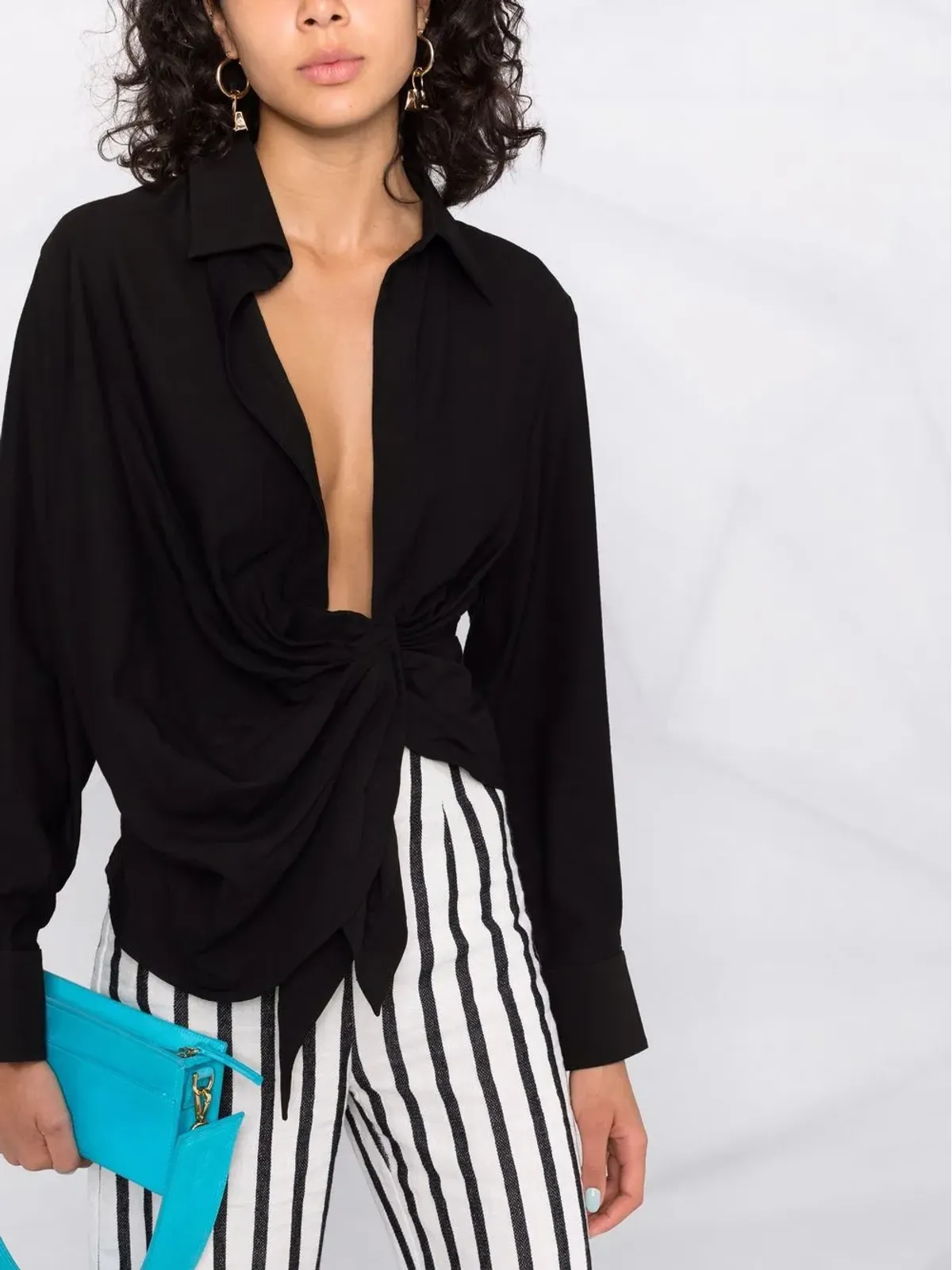 Jacquemus La Chemise Bahia ドレープシャツ - ブラック - 画像5