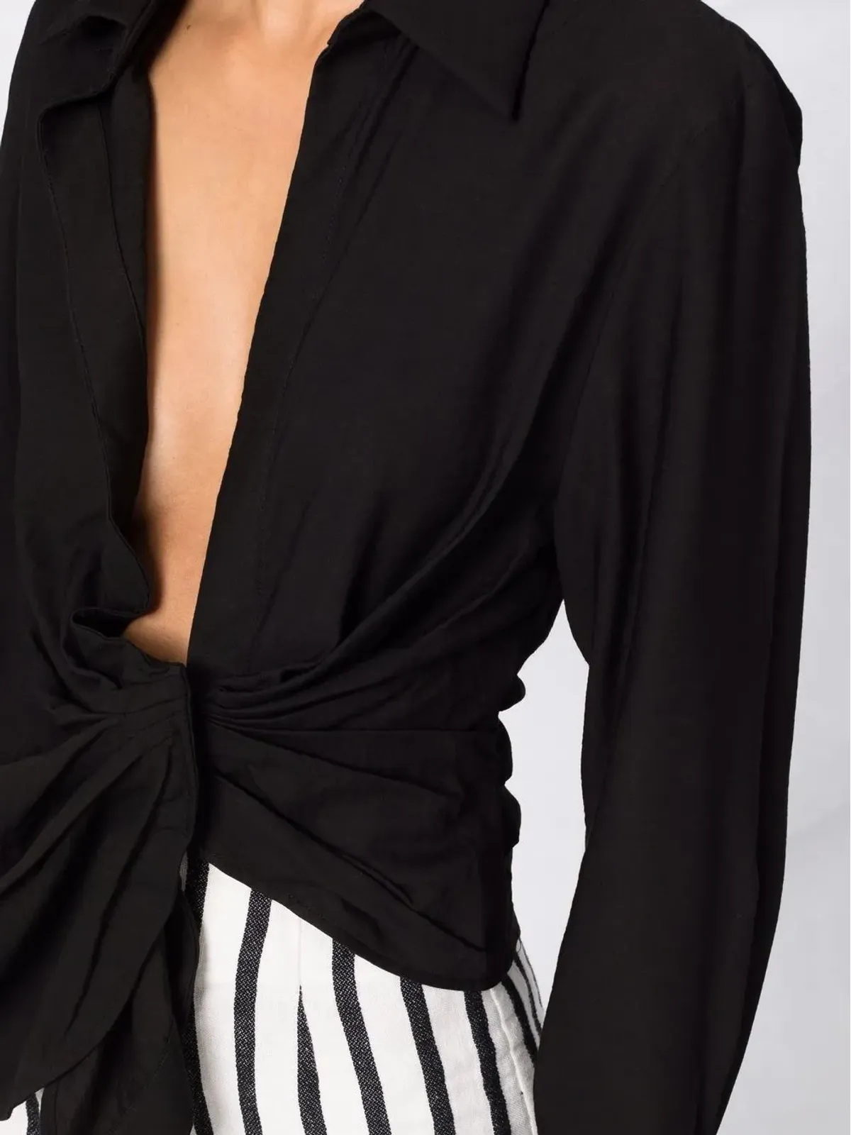 Jacquemus La Chemise Bahia ドレープシャツ - ブラック - 画像3