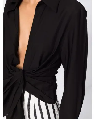 Jacquemus La Chemise Bahia ドレープシャツ - ブラック - サムネイル3