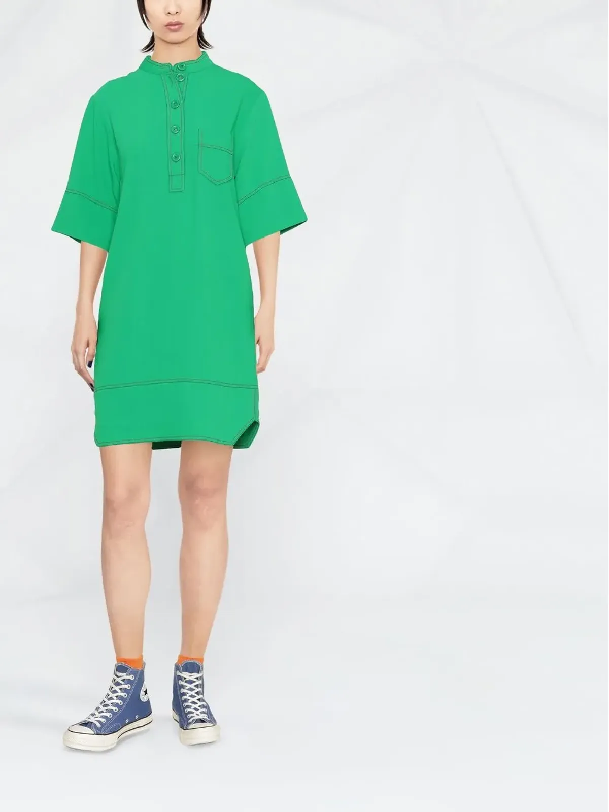 See by Chloé コントラストステッチ半袖シフトドレス - 画像2