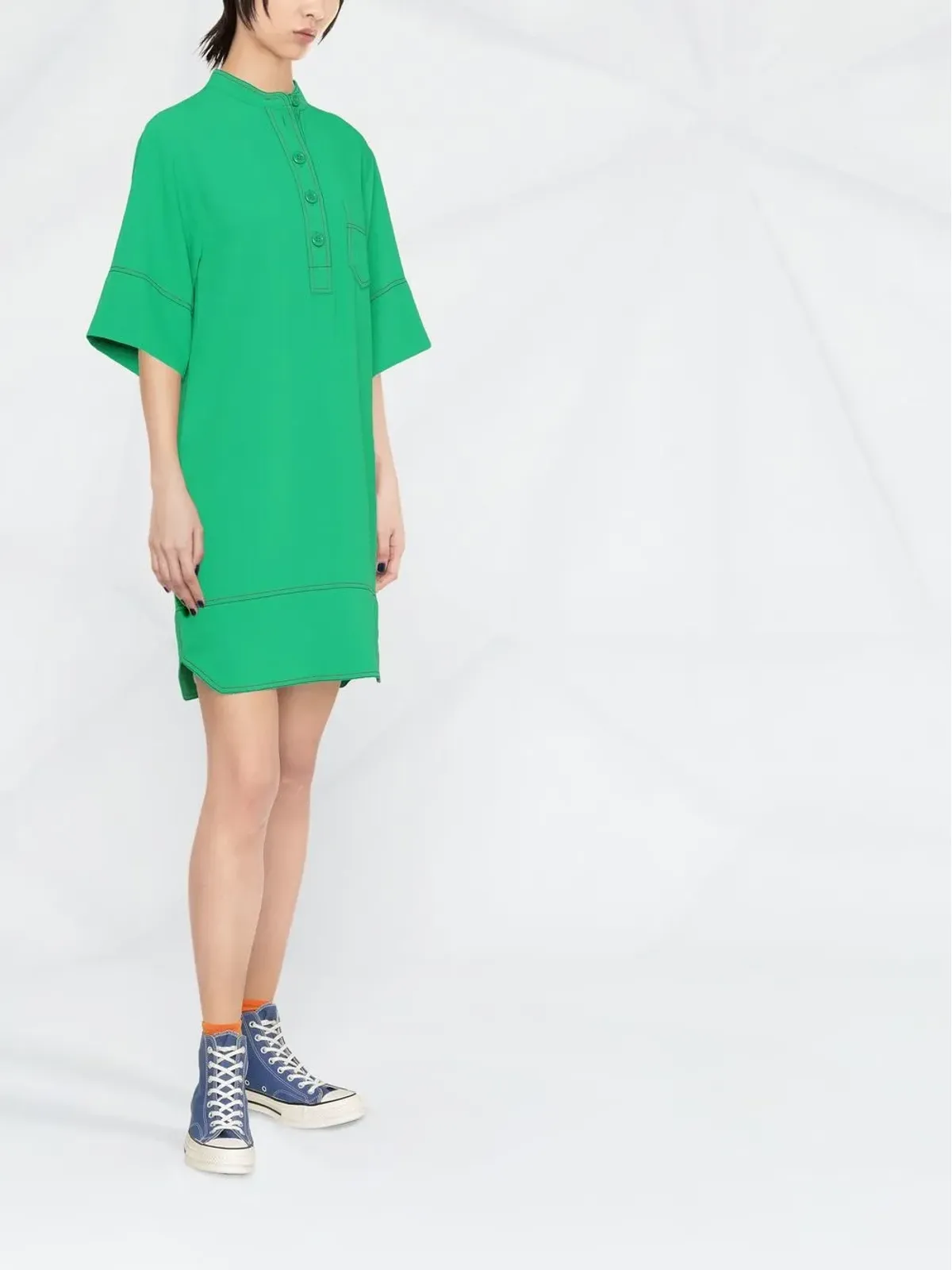 See by Chloé コントラストステッチ半袖シフトドレス - 画像3