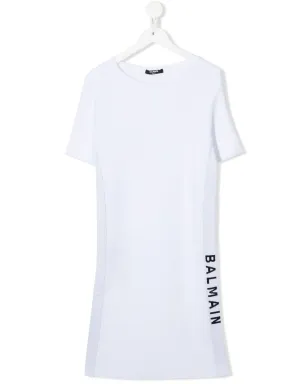 Balmain Kids ロゴテープ付きTシャツドレス（ホワイト） - サムネイル1