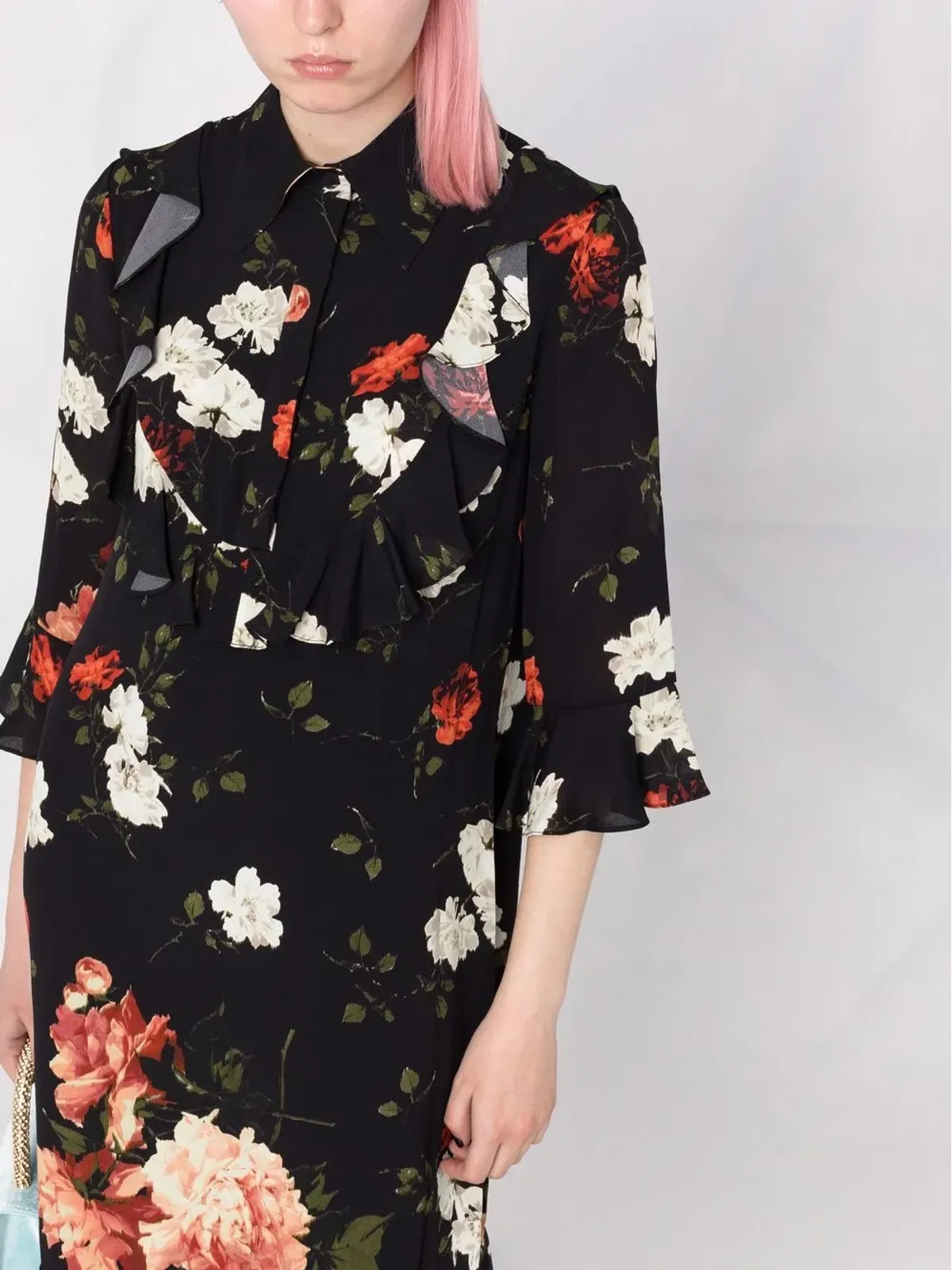 ERDEM ベル フローラルプリント シャツドレス ブラック - 画像5