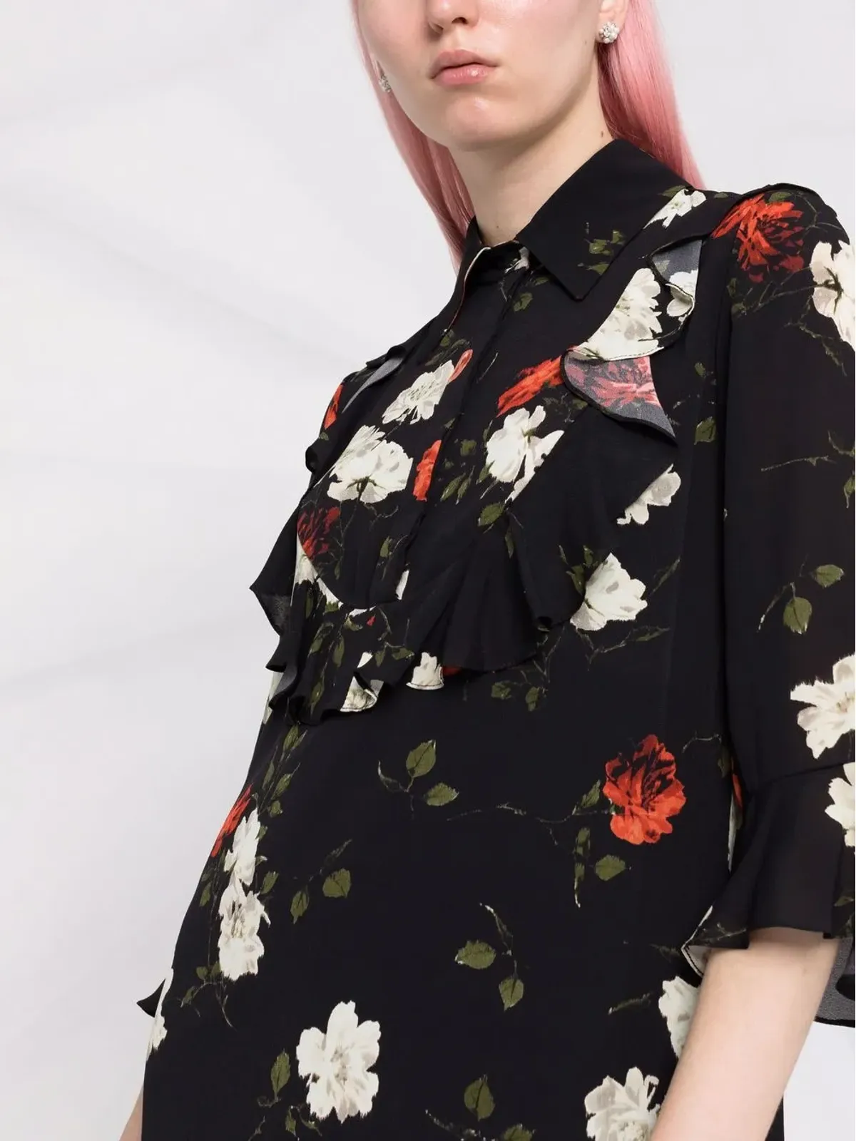 ERDEM ベル フローラルプリント シャツドレス ブラック - 画像3