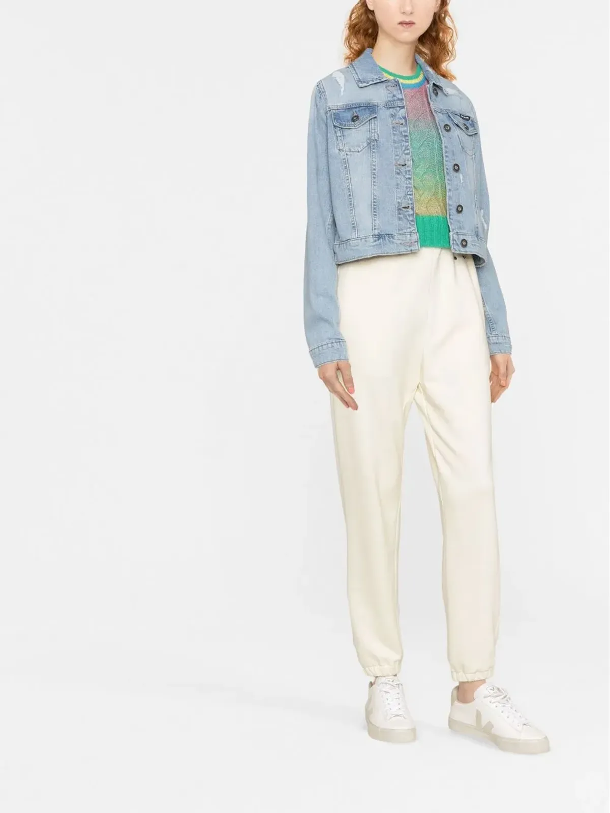 DKNY ダメージ加工 クロップド デニムジャケット ブルー - 画像2