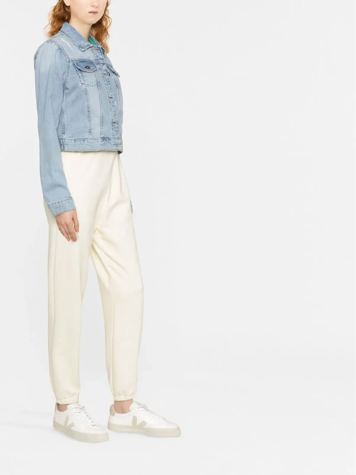 DKNY ダメージ加工 クロップド デニムジャケット ブルー - 画像3