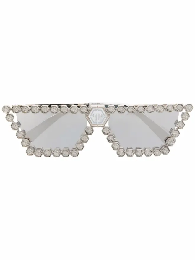 Philipp Plein Eyewear Philipp Plein Eyewear クリスタル装飾のスクエアフレームサングラスの商品画像