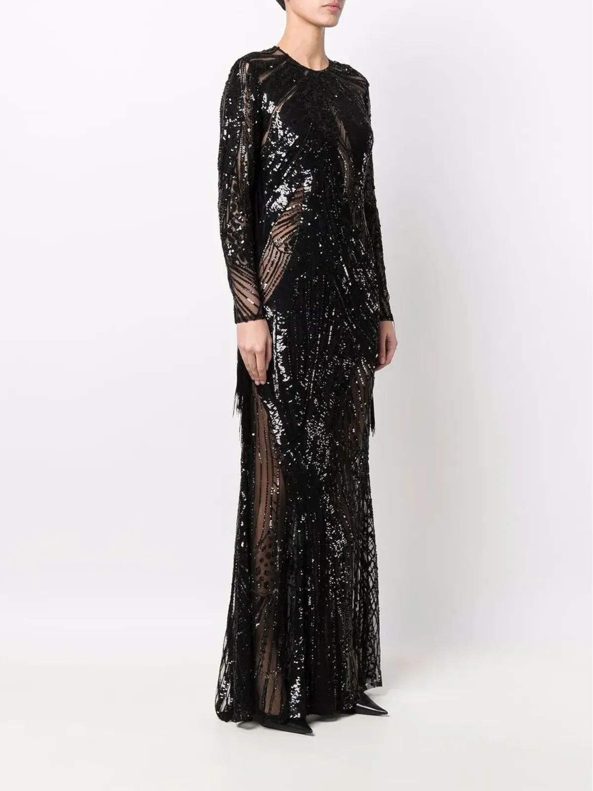 Elie Saab ロングビーズ装飾イブニングドレス - 画像3