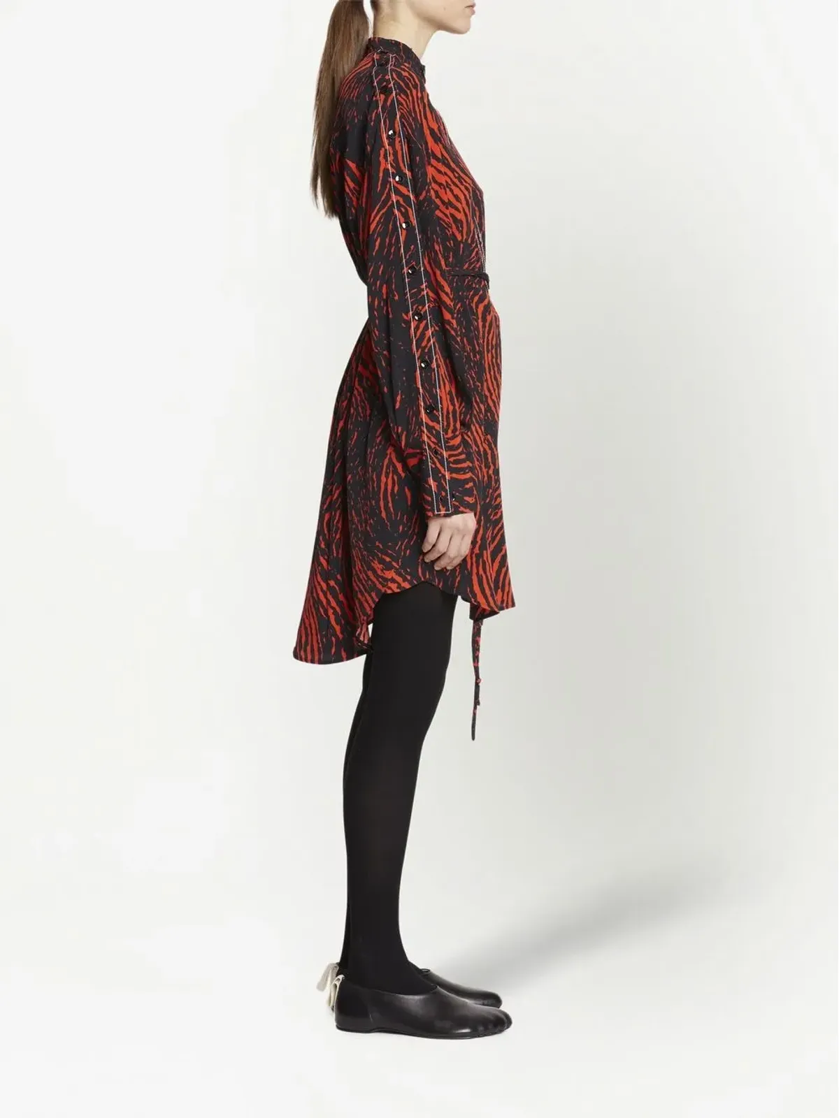 Proenza Schouler レオパード柄 クレープ・デ・シャン シャツドレス - ブラック - 画像3