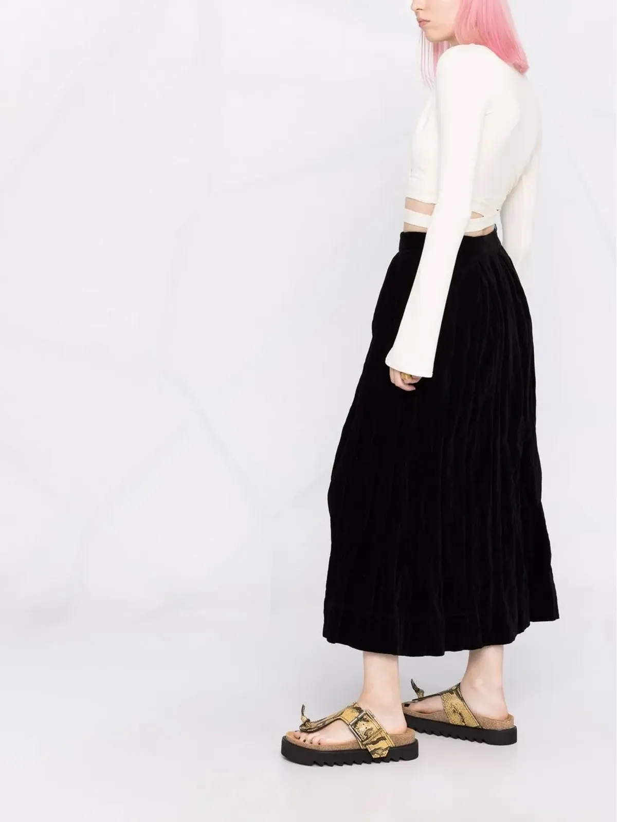 Uma Wang ハイウエストベルベット風スカート - 画像4
