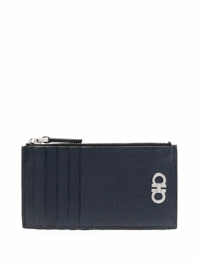 FERRAGAMO Ferragamo ロゴプレート付きレザー財布 - Blueの商品画像
