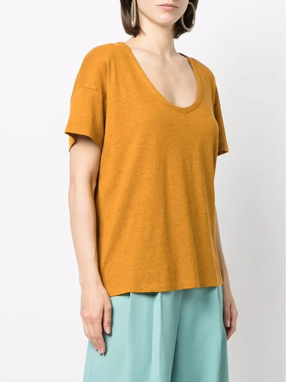 PAULA VネックリネンTシャツ - イエロー - 画像3