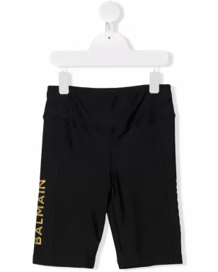 Balmain Kids ロゴプリント サイクリングショーツ - ブラック - サムネイル1
