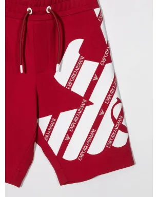 Emporio Armani Kids ロゴプリント ドローストリングショーツ - レッド - サムネイル3