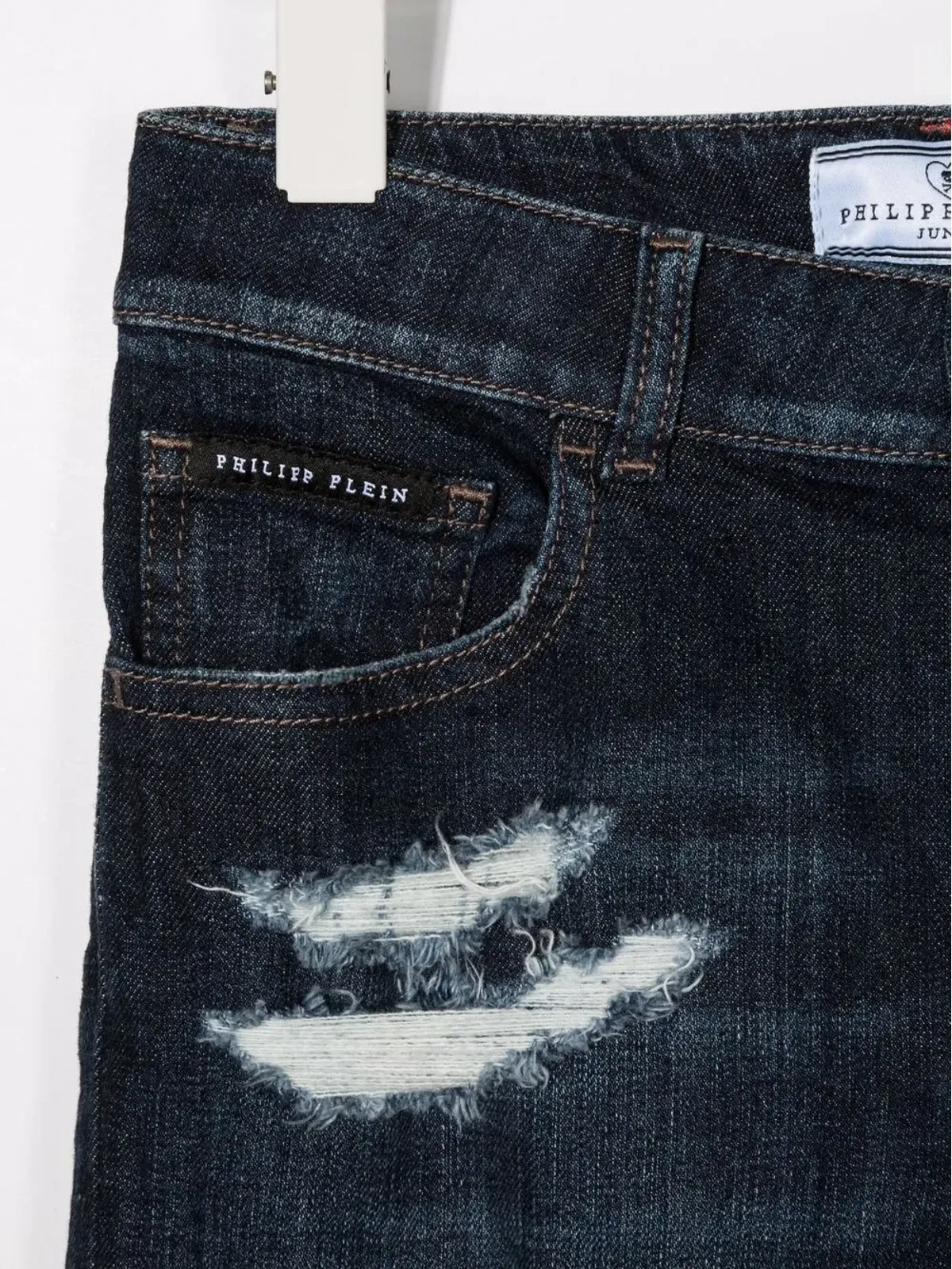 Philipp Plein Junior デニムパンツ（ダメージ加工・スリムフィット）ブルー - 画像3