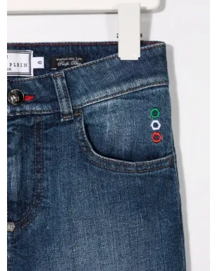 Philipp Plein Junior ロゴパッチスリムカットジーンズ - Blue - サムネイル3