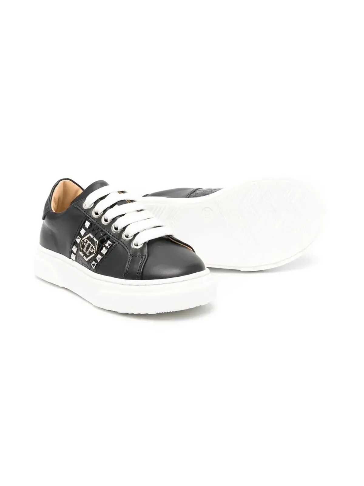 Philipp Plein Junior スパイクスタッド レースアップ スニーカー（ブラック） - 画像2
