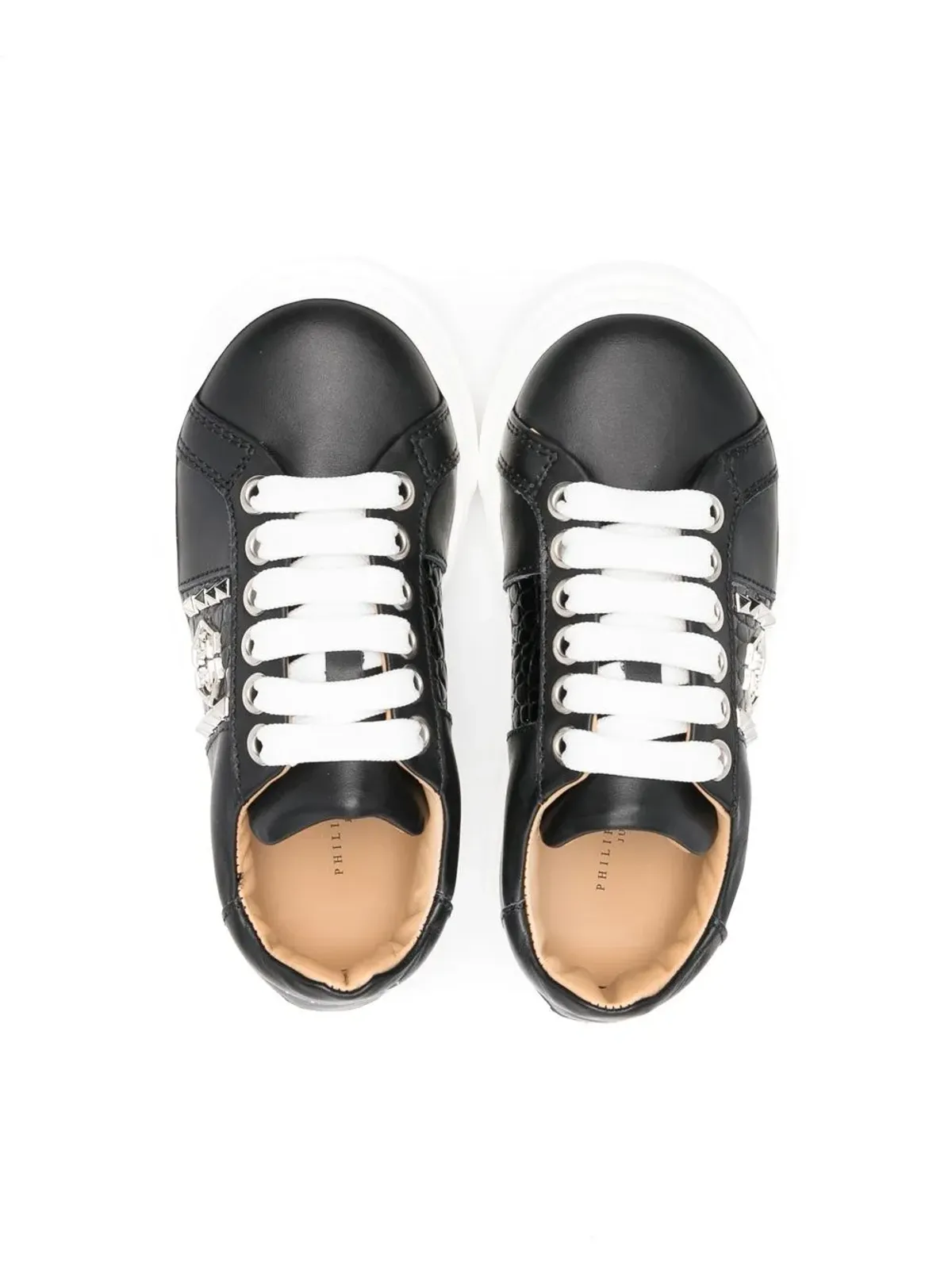Philipp Plein Junior スパイクスタッド レースアップ スニーカー（ブラック） - 画像3