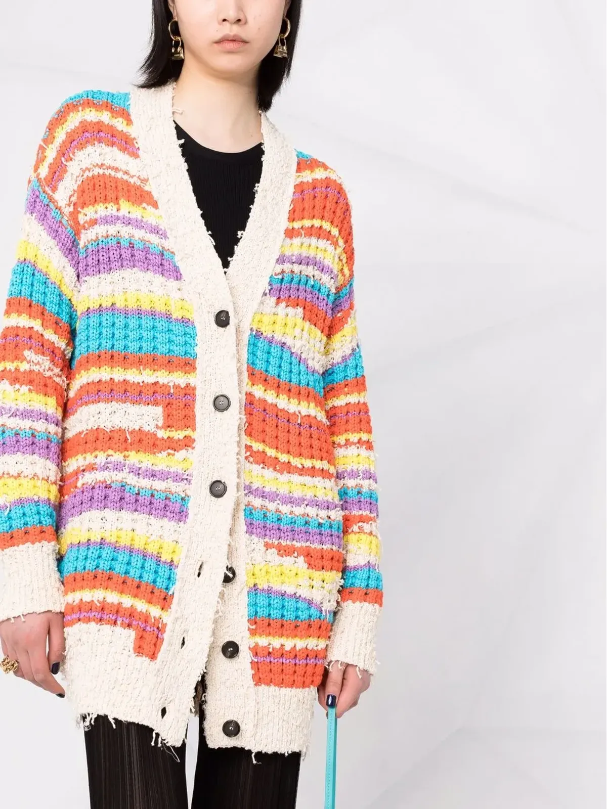 MSGM ストライプ柄のボリュームニットカーディガン - 画像5