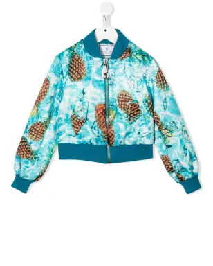 Philipp Plein Junior パイナップルプリント ボンバージャケット - Blue - サムネイル1