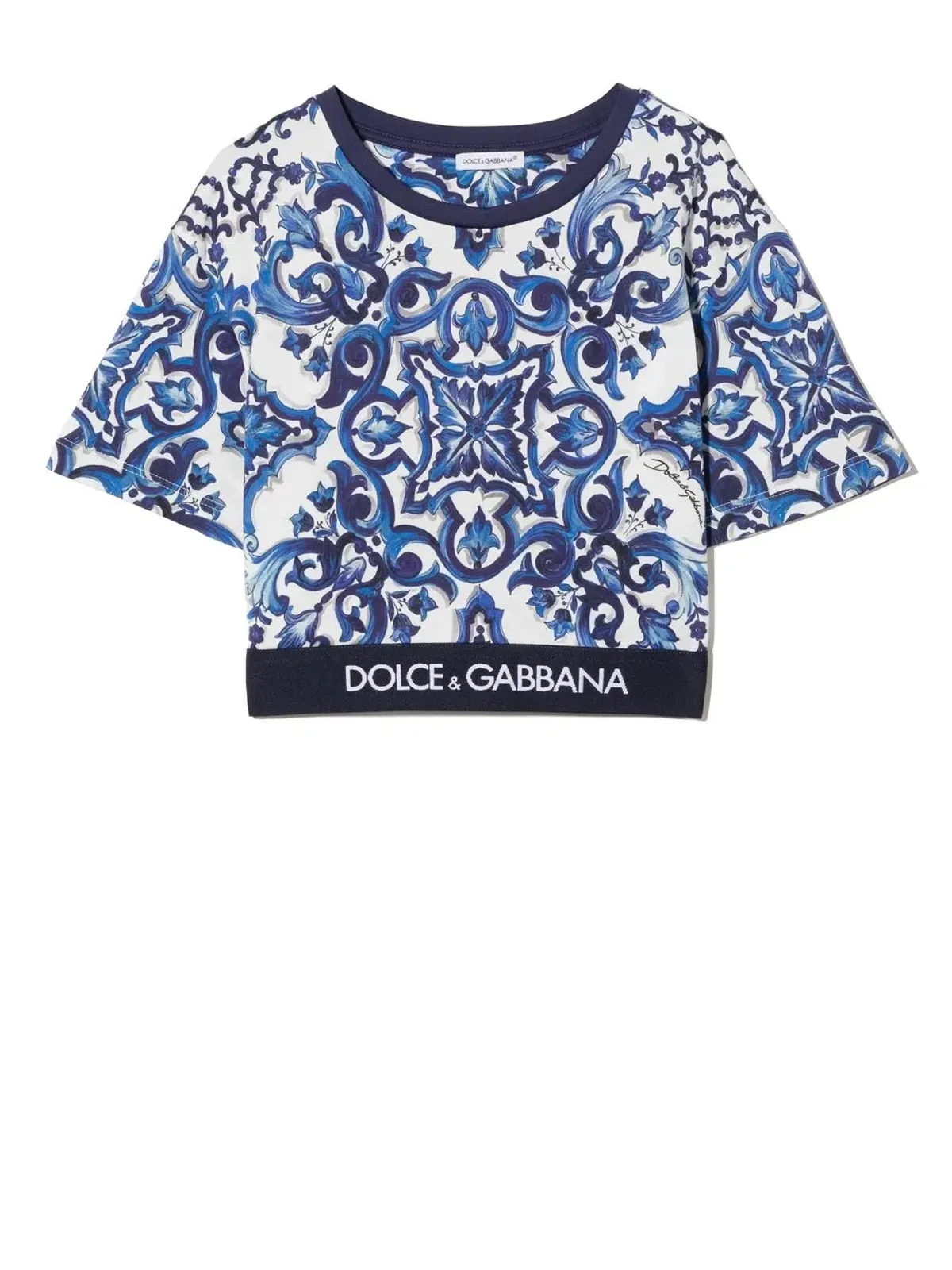 Dolce & Gabbana Kids マジョリカプリント コットンTシャツ - ホワイト - 画像1