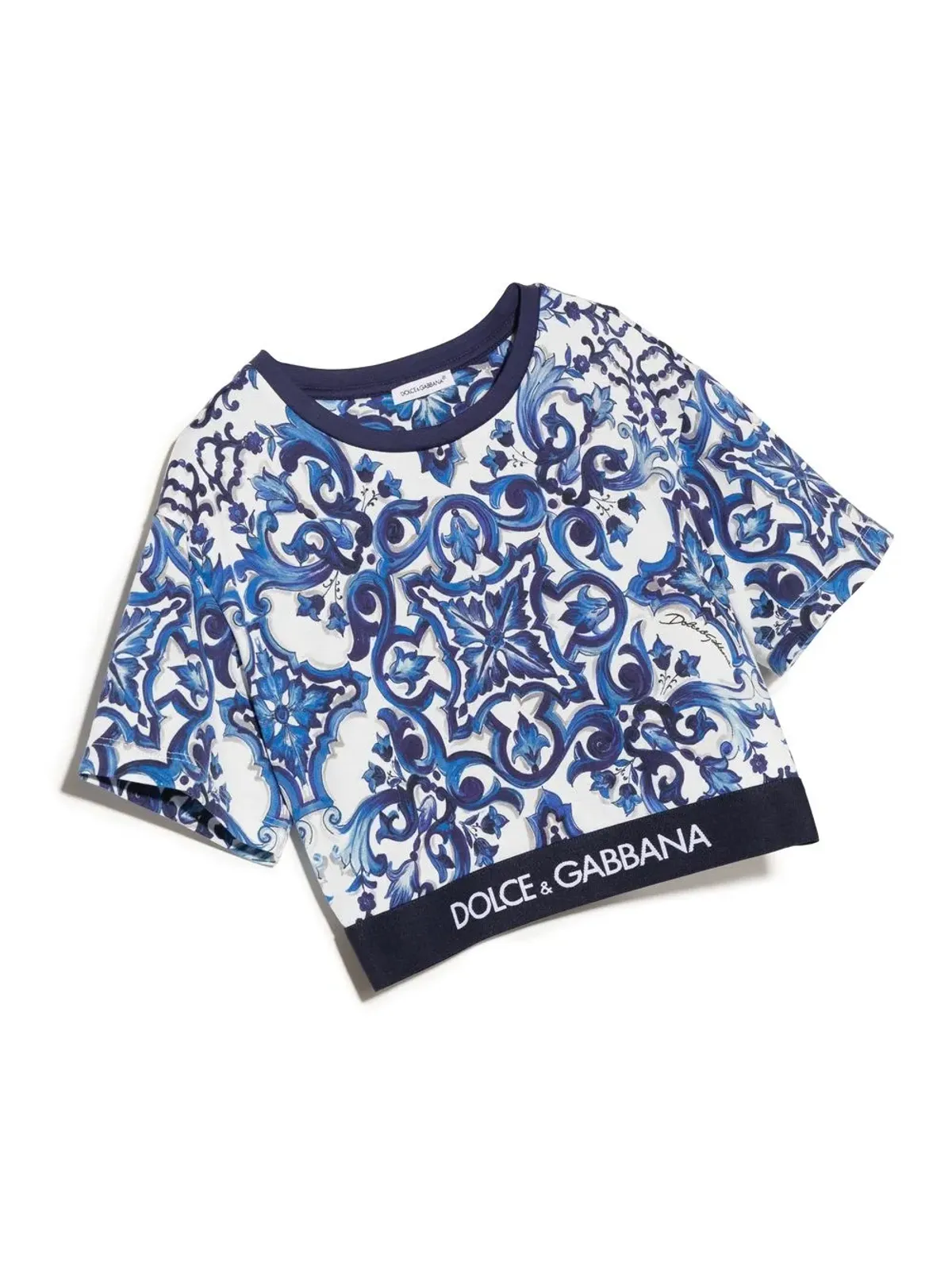 Dolce & Gabbana Kids マジョリカプリント コットンTシャツ - ホワイト - 画像2