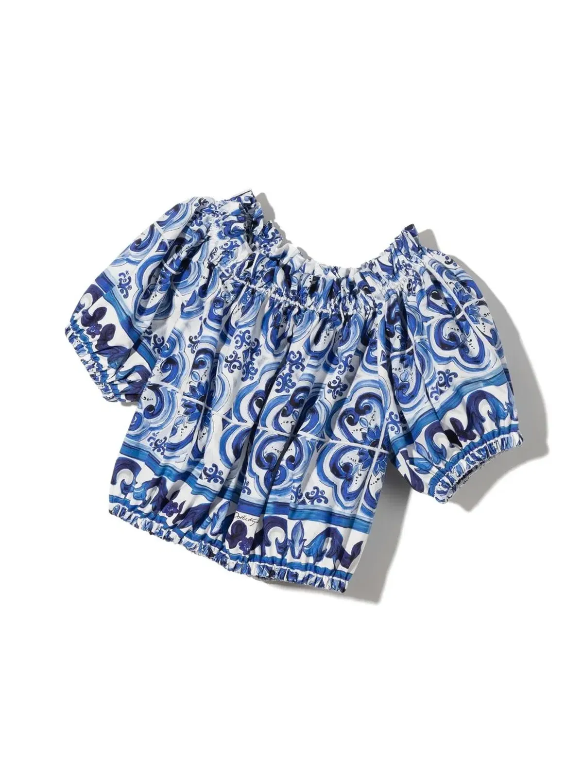 Dolce & Gabbana Kids マジョリカプリントオフショルトップ - 画像2